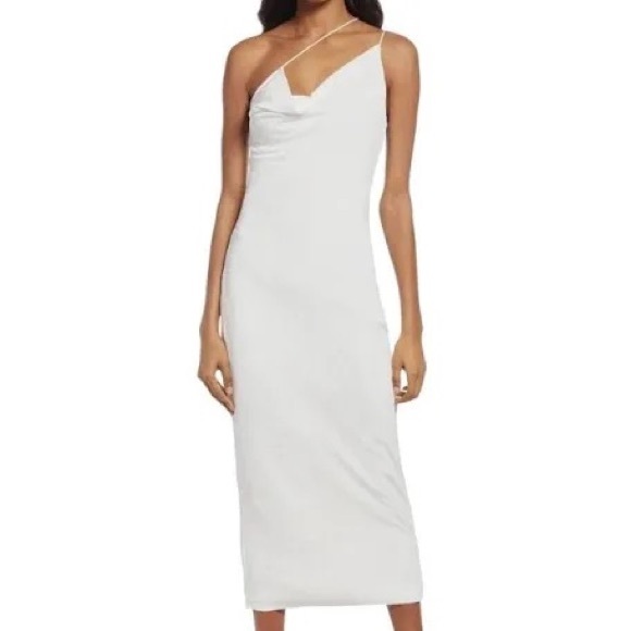 MISHA Saira Slinky Asymmetrical Drape Midi Dress in White NWOT - Picture 9 of 9